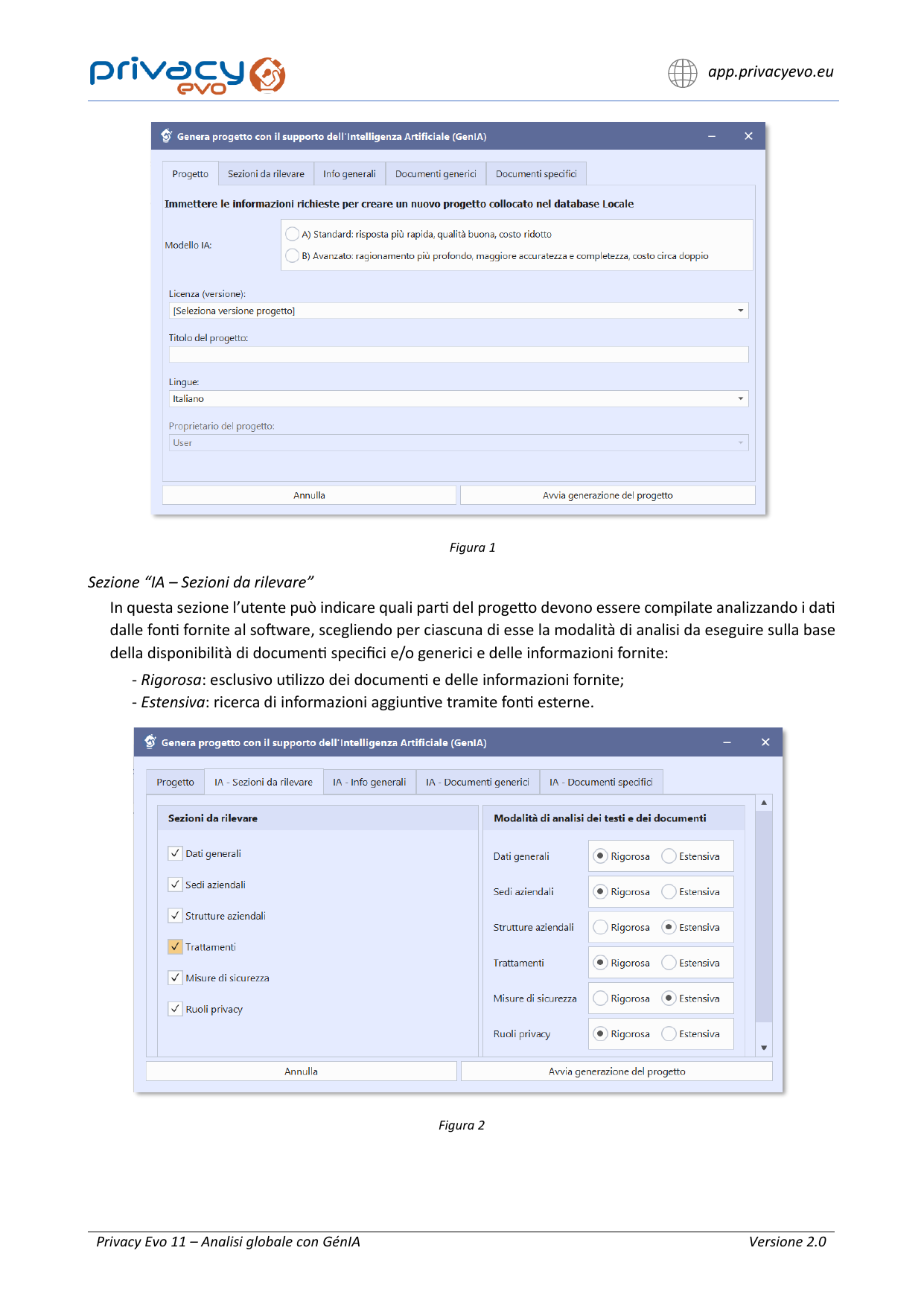 Schermate - Progetto e Sezioni da rilevare