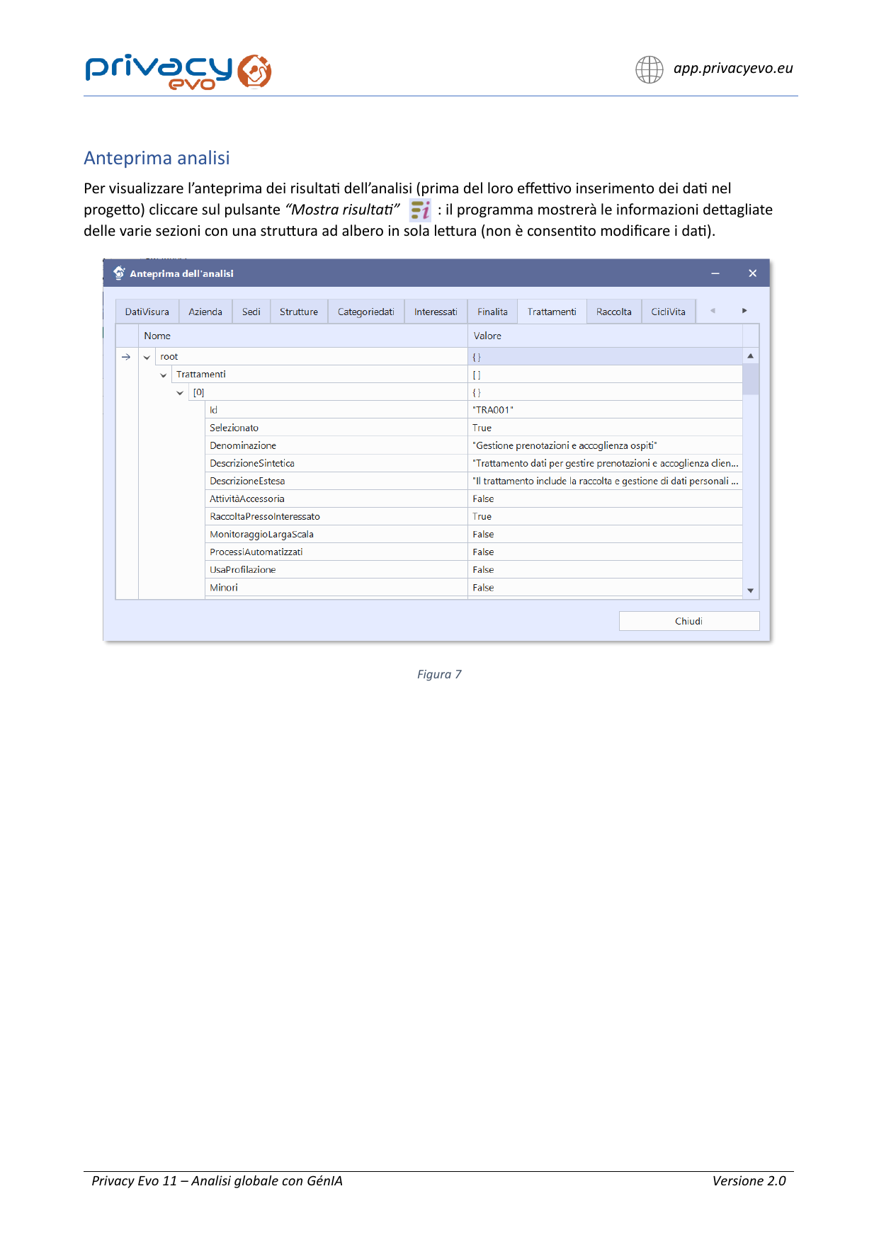 Schermata - Anteprima analisi